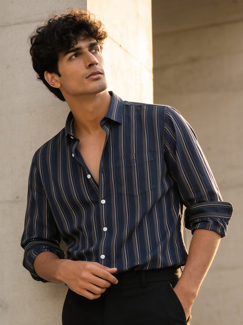 Silver Tide Stripes Casual Shirt