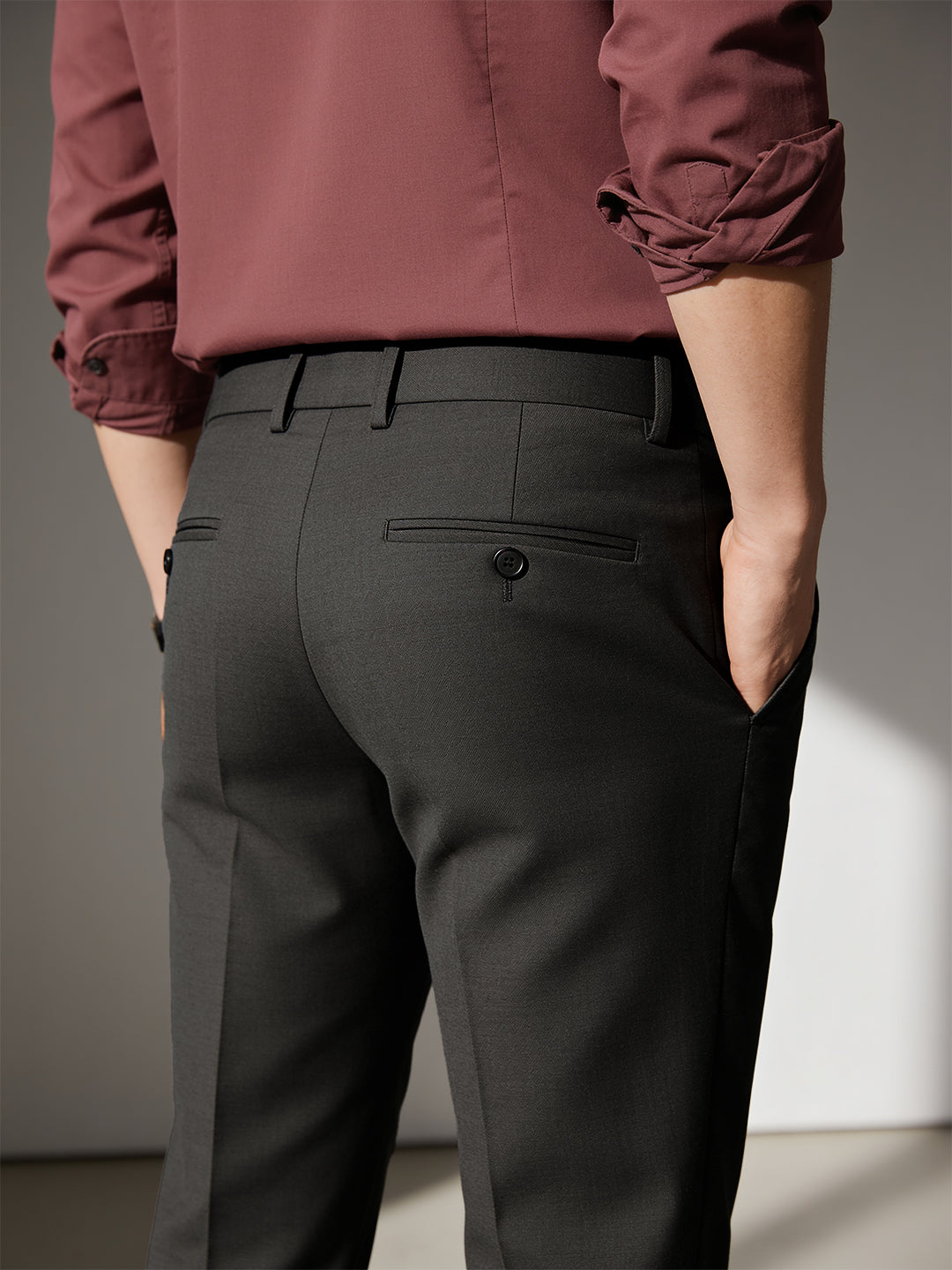 Taupe Olive Solid Formal Trousers
