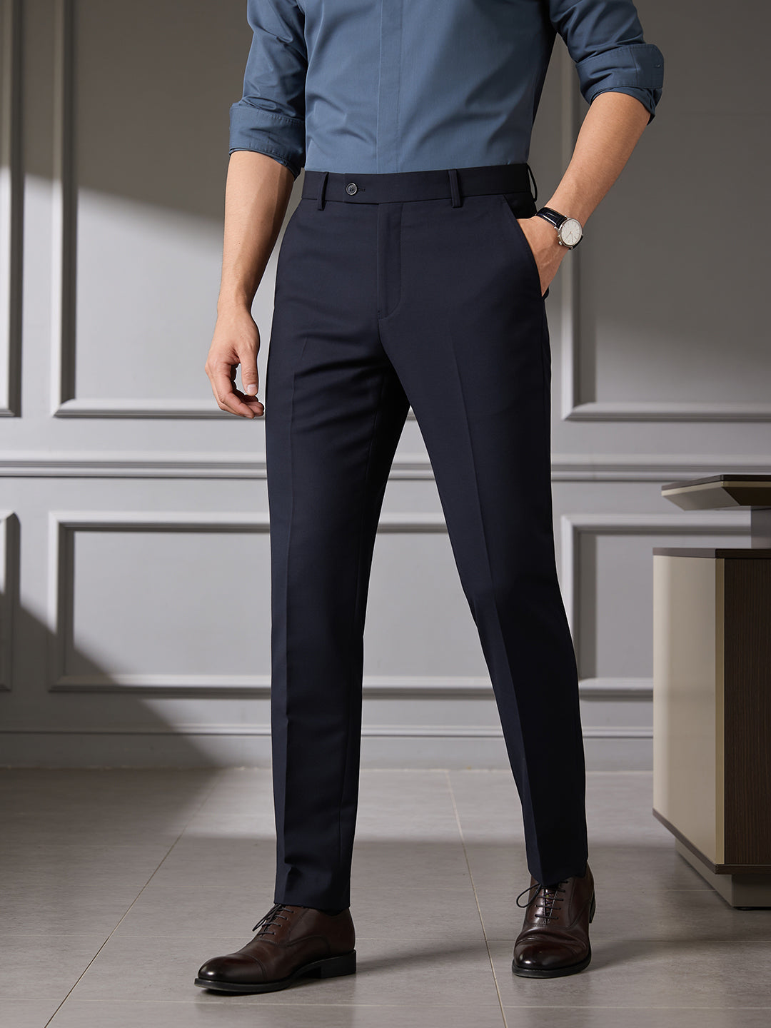 Deep Navy Solid Formal Trousers