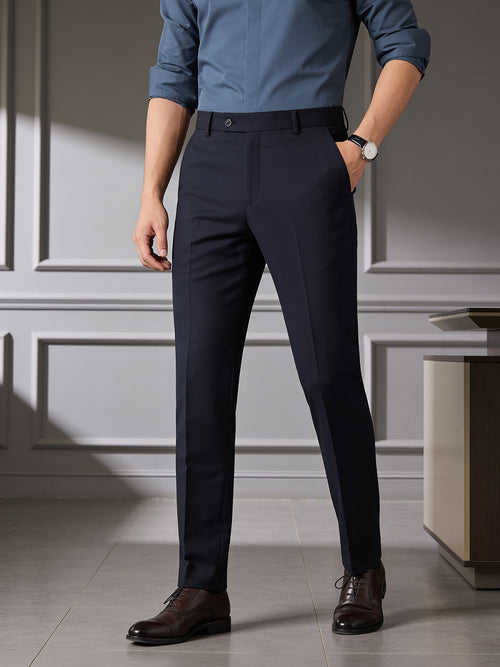 Deep Navy Solid Formal Trousers