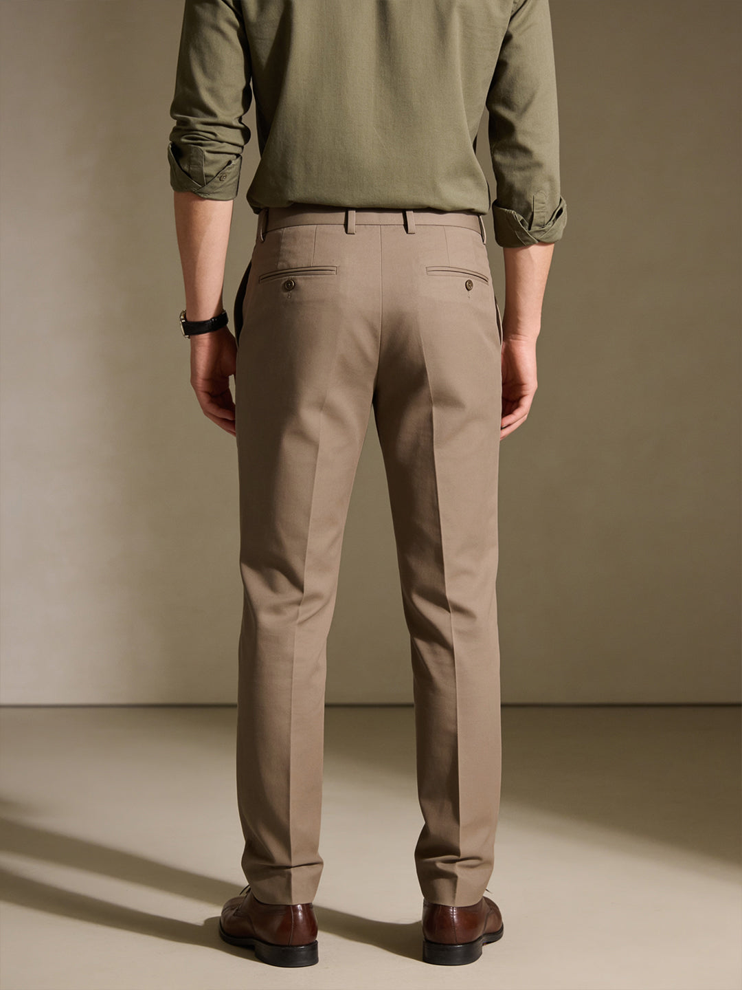 Warm Beige GreySolid Formal Trousers