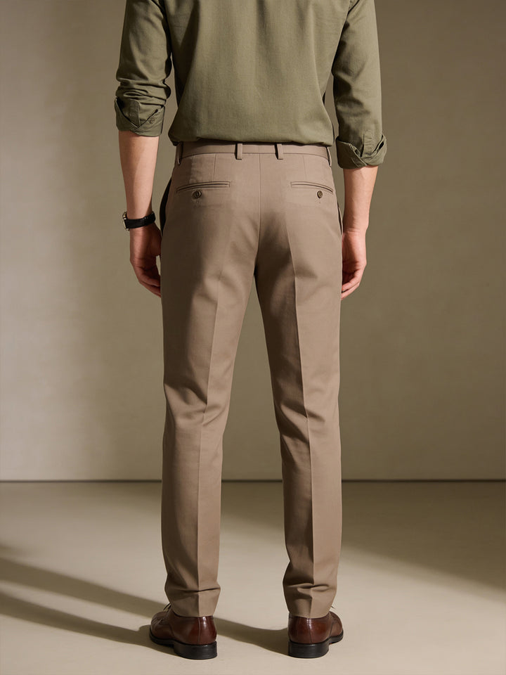 Warm Beige GreySolid Formal Trousers