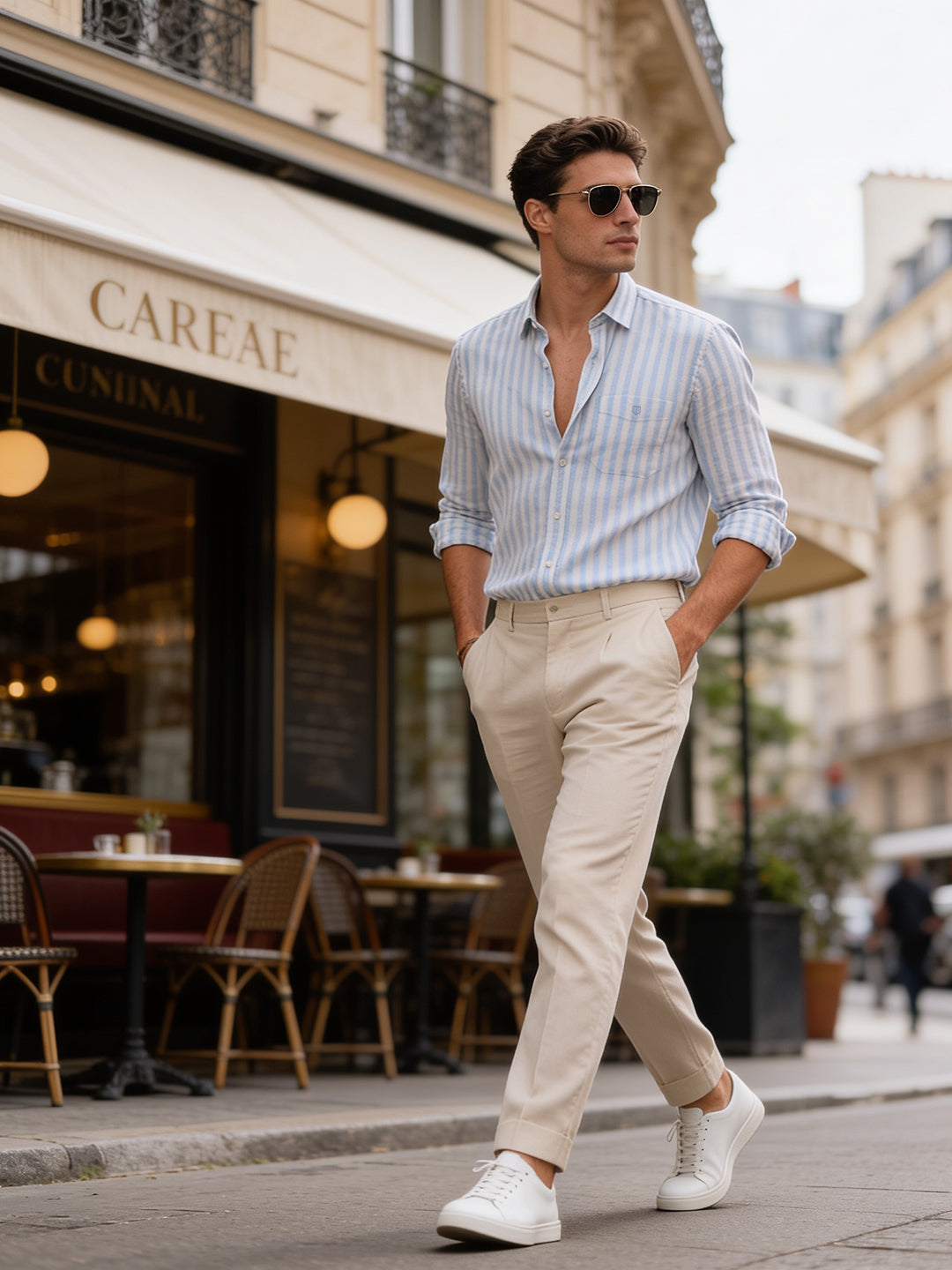 Sky Blue and White Stripes Casual Shirt