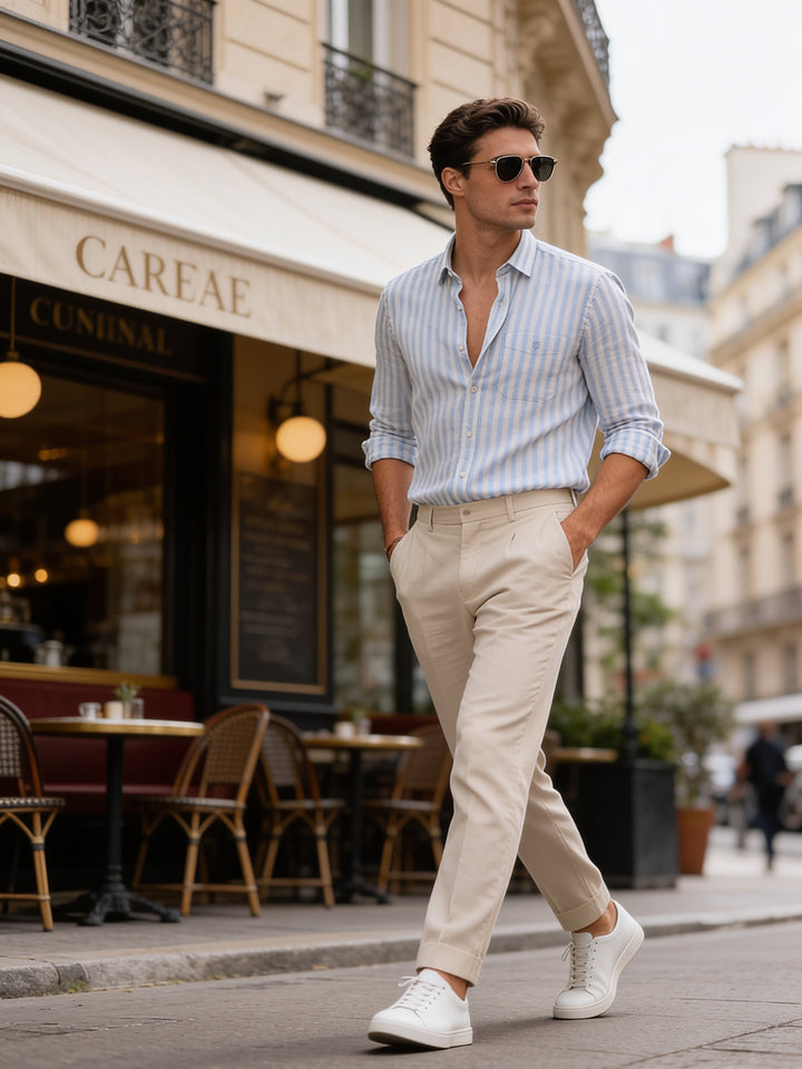 Sky Blue and White Stripes Casual Shirt