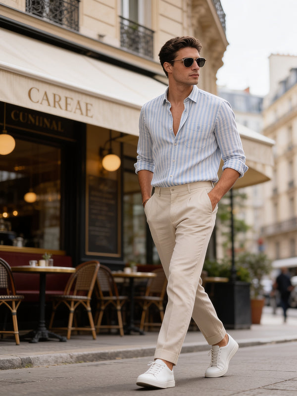 Sky Blue and White Stripes Casual Shirt