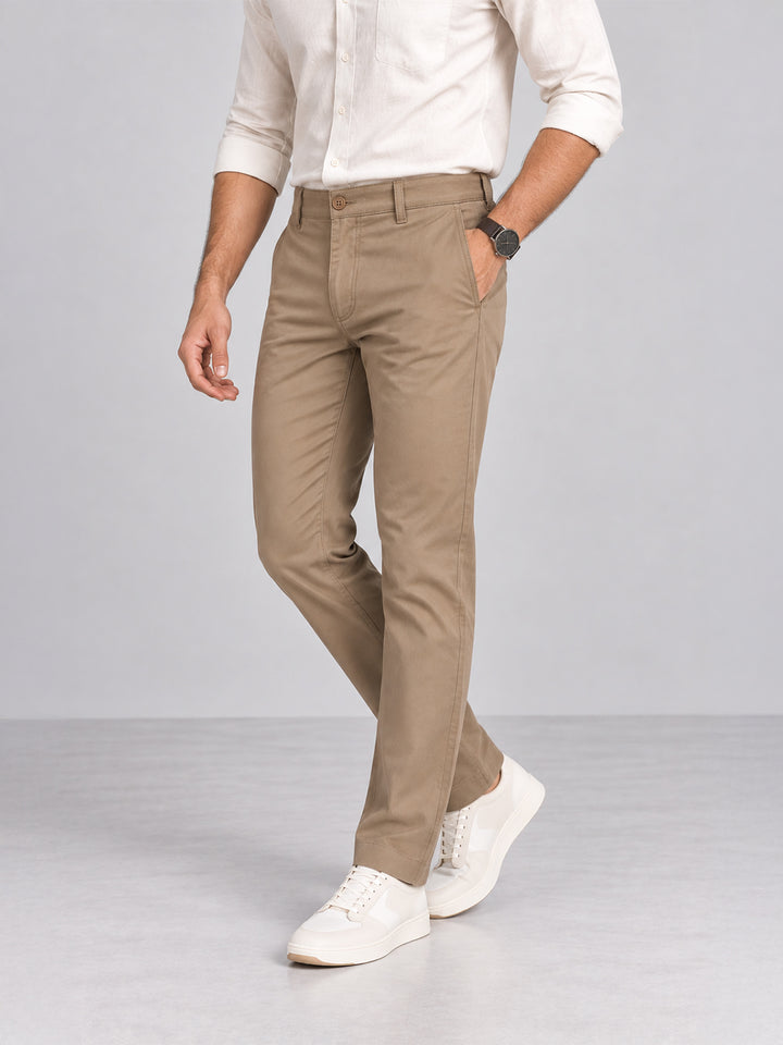 Warm Khaki Solid Casual Trousers