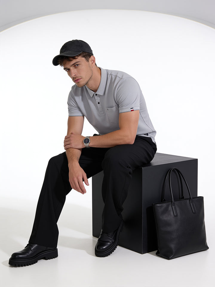Stone Grey Solid Polo T Shirt