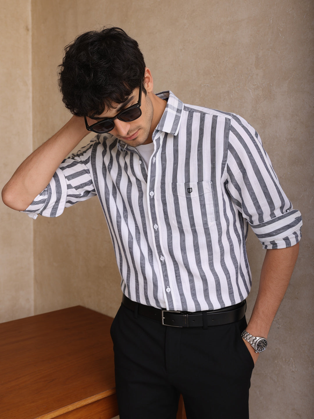 Heather Grey Stripes Casual Shirt