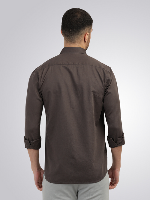 Dark Grey Linen Blend Solid Shirt