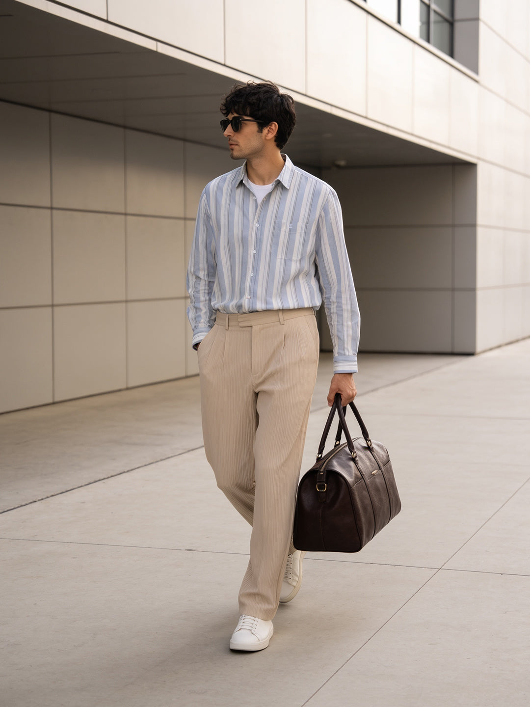 Blue Haze Vertical Stripes Casual Shirt