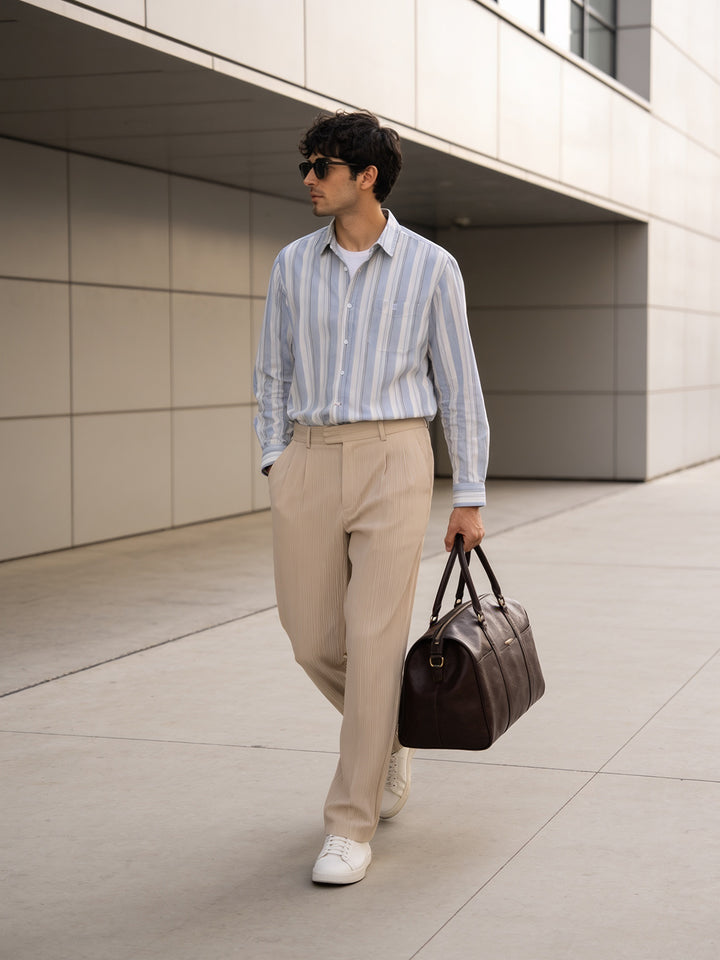 Blue Haze Vertical Stripes Casual Shirt