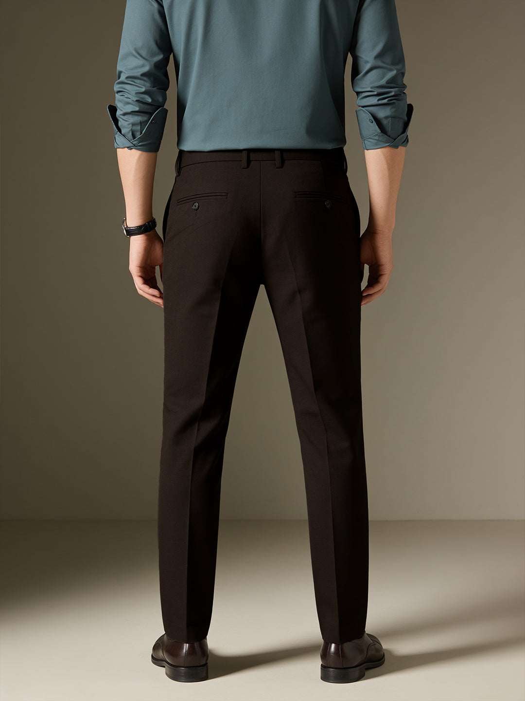 Dark Rust Brown Solid Formal Trousers