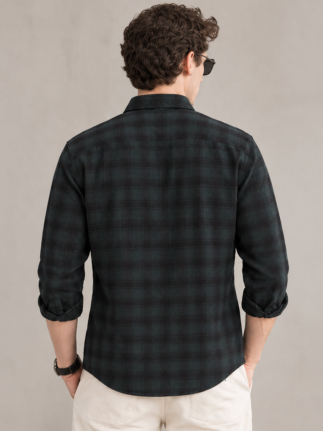 Mid night Green and Black Checkered Casual Shirt