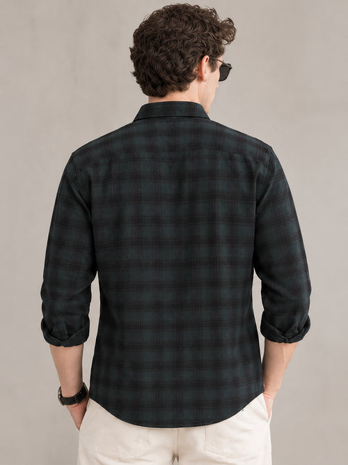 Mid night Green and Black Checkered Casual Shirt