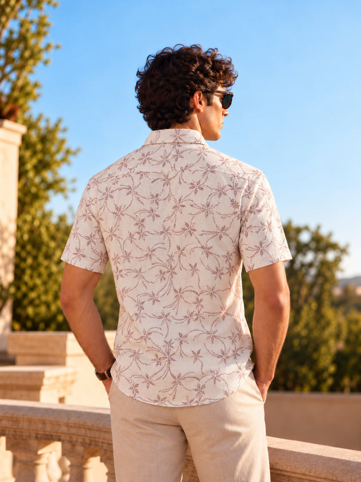 Beige and Maroon Abstract Printed Casual Shirt
