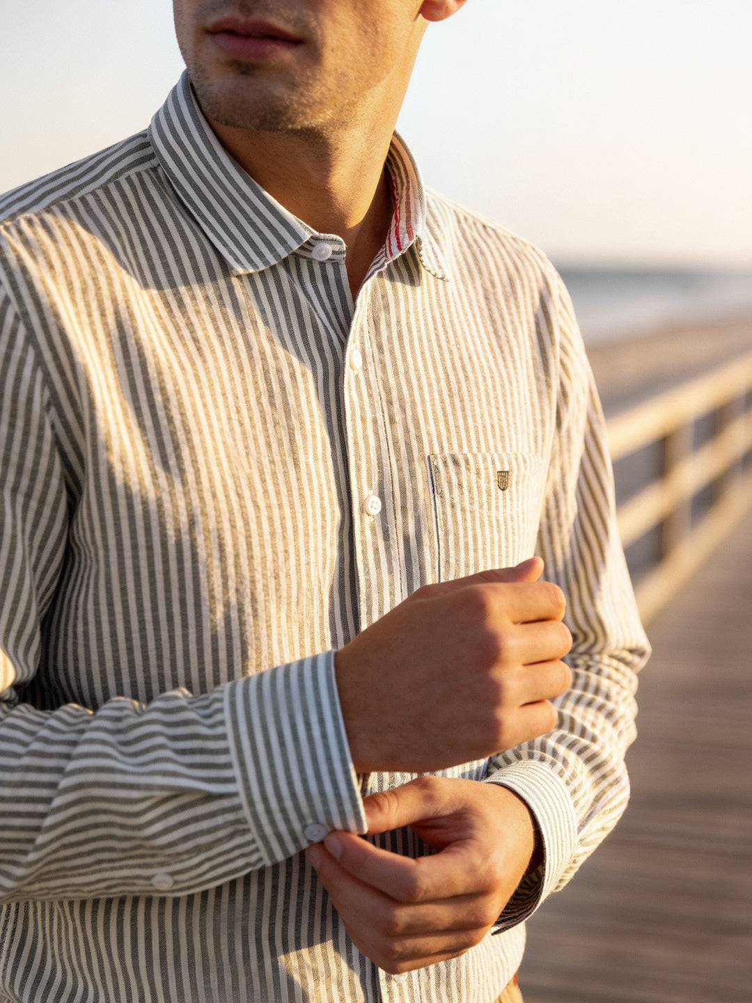Zinc Grey and White Stripes Casual Shirt