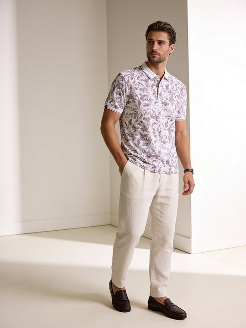 Plum Purple and White Printed Polo T Shirt