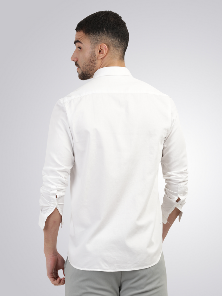 White Linen Blend Solid Shirt