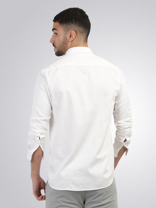 White Linen Blend Solid Shirt