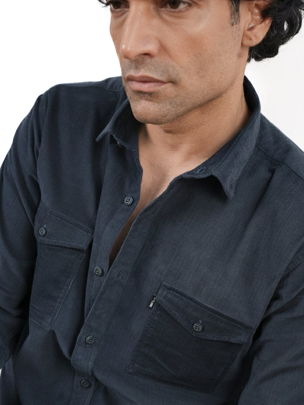 Ink Blue Corduroy Plain Shirt
