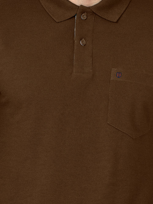 Dark Brown Plain Casual Polo T Shirt