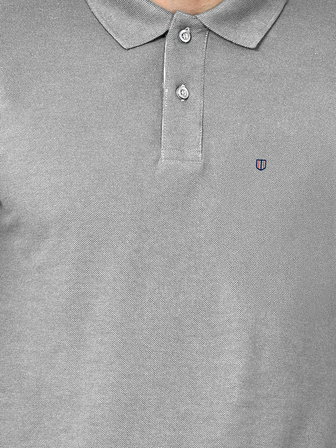Grey Melange Plain Polo T Shirt