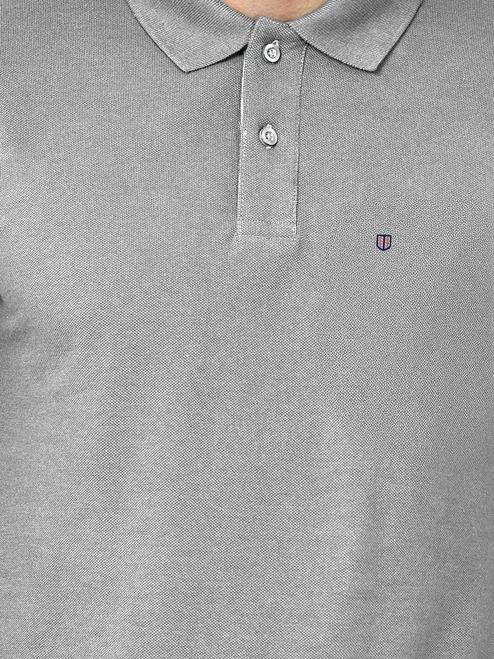 Grey Melange Plain Polo T Shirt
