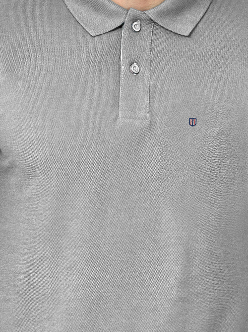 Grey Melange Plain Polo T Shirt
