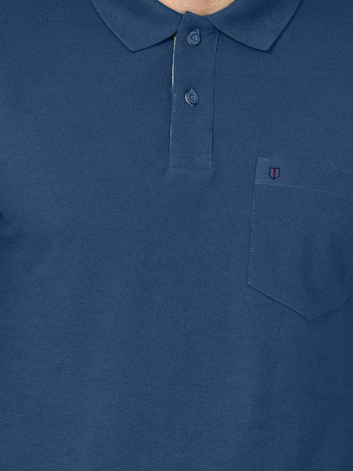 Denim Blue Plain Casual Polo T shirt