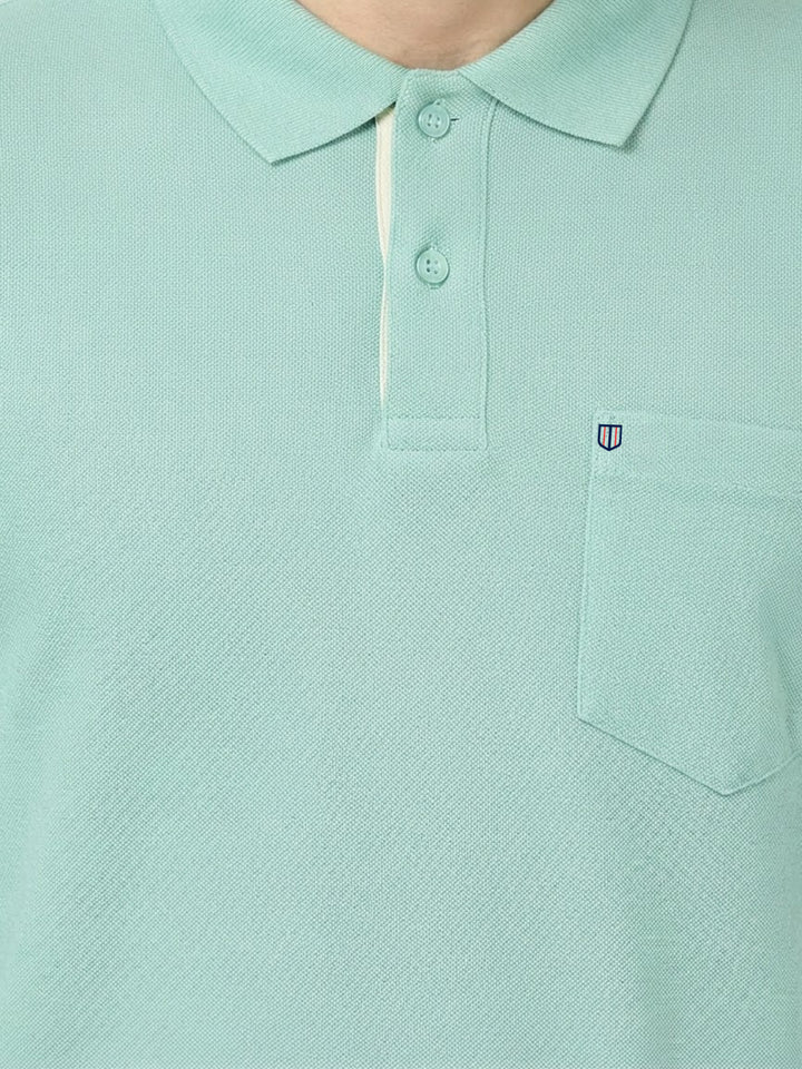 Viridian Green Plain Casual Polo T shirt
