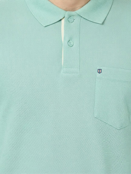 Viridian Green Plain Casual Polo T shirt