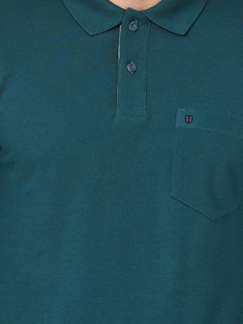 Dark Teal Plain Casual Polo T shirt