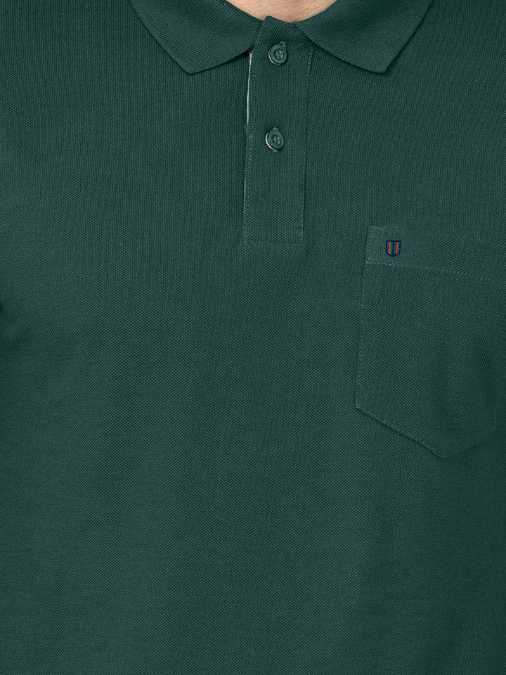 Bottle Green Plain Casual Polo T shirt