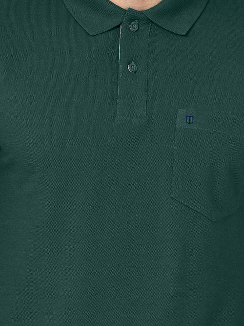 Bottle Green Plain Casual Polo T shirt