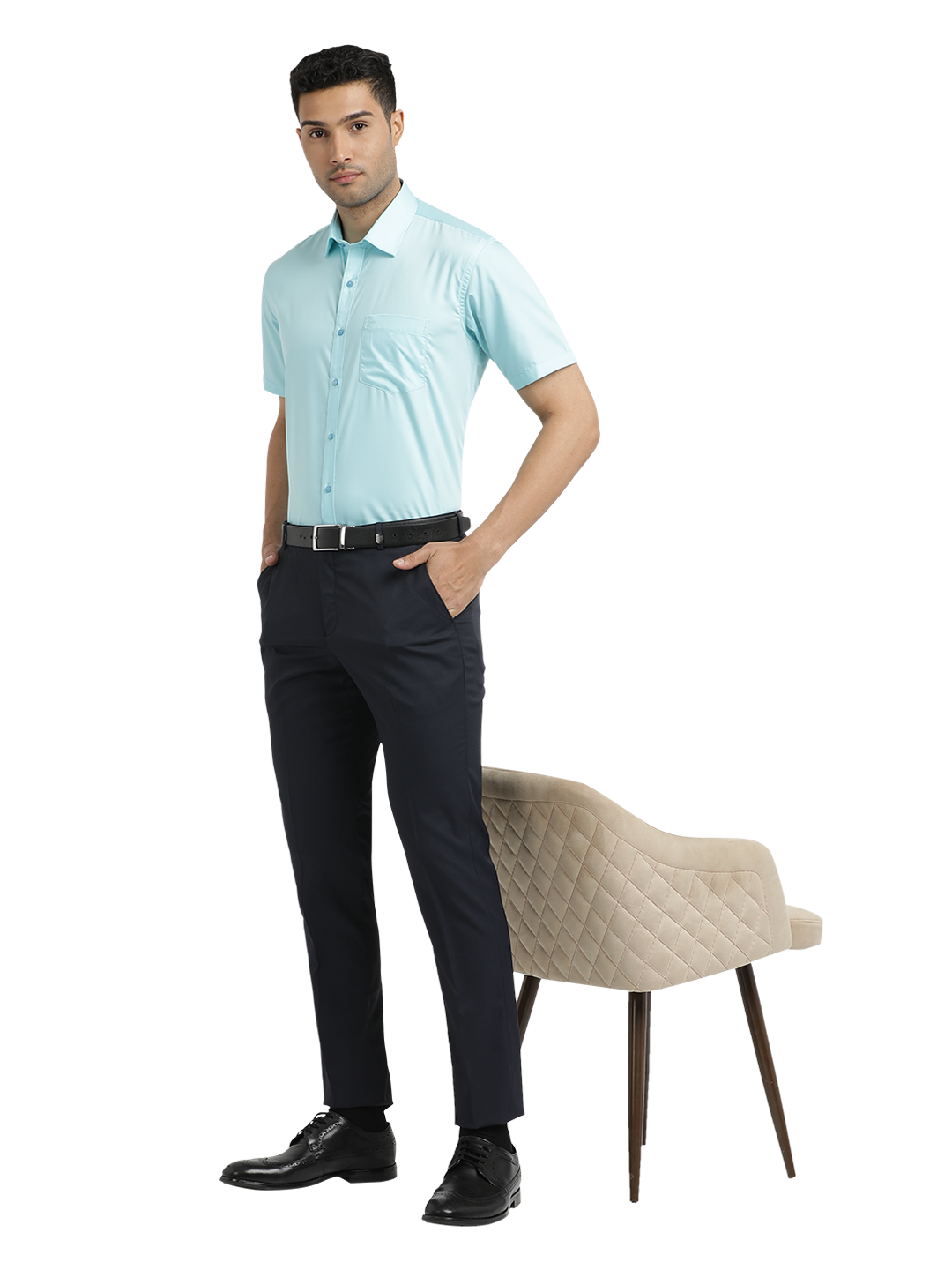 Navy Micro Dobby Formal Trousers