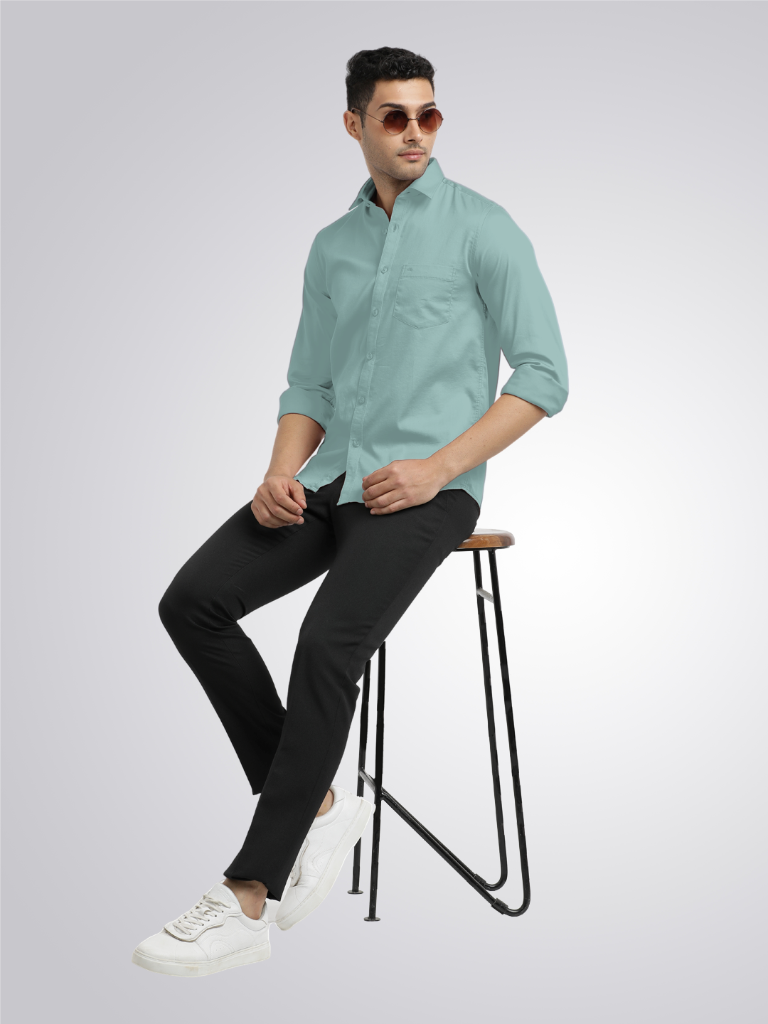 Metallic Green Satin Solid Shirt