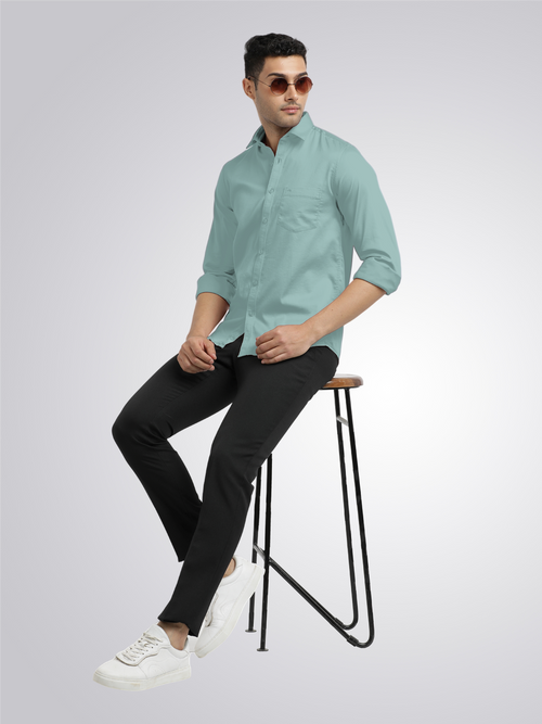 Metallic Green Satin Solid Shirt