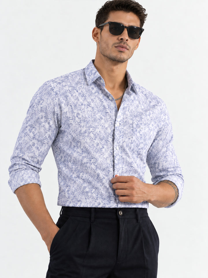 Powder Blue Floral Printed Formal Shirt