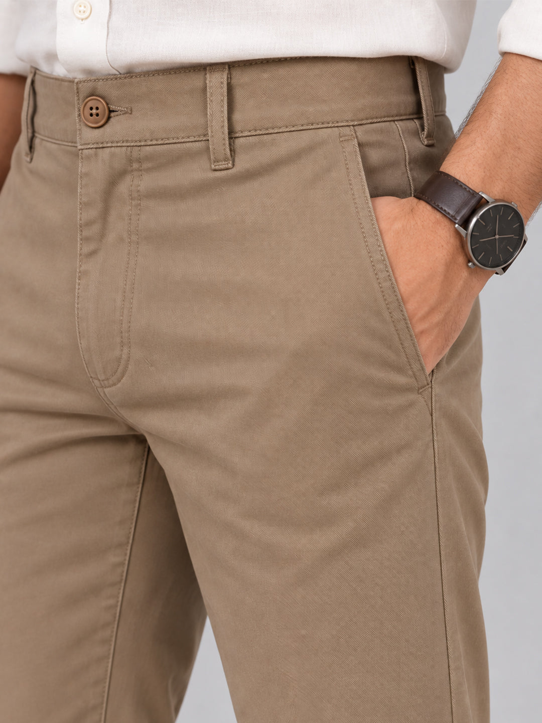 Warm Khaki Solid Casual Trousers