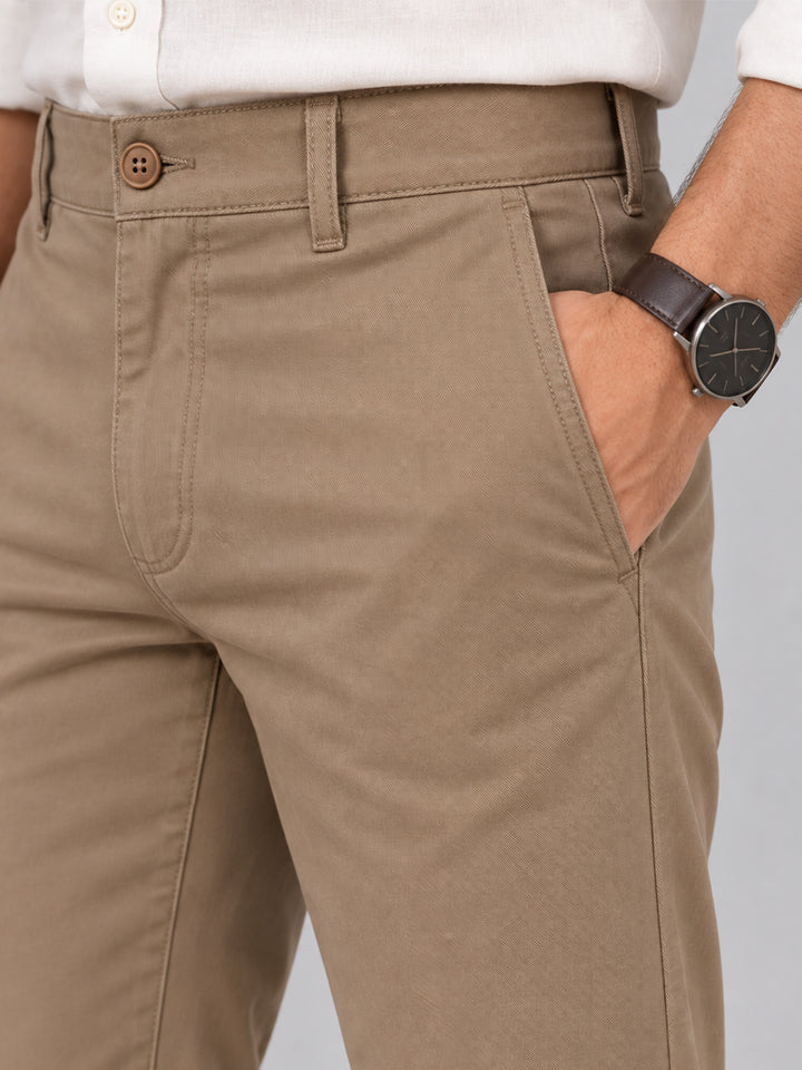 Warm Khaki Solid Casual Trousers