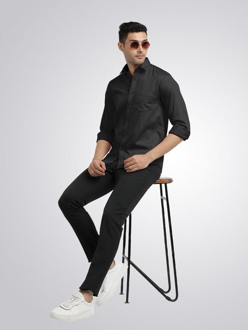 Black Satin Solid Shirt