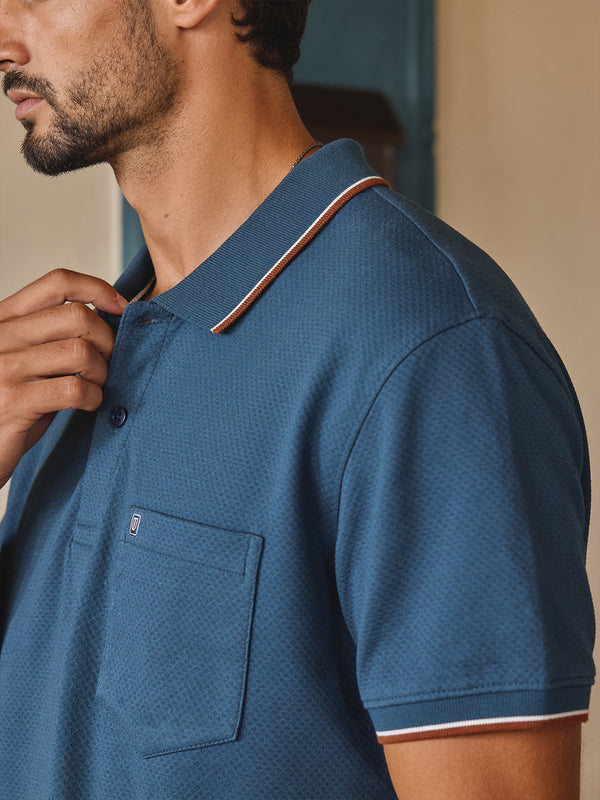 Petrol Blue Textured Plain Polo T Shirt
