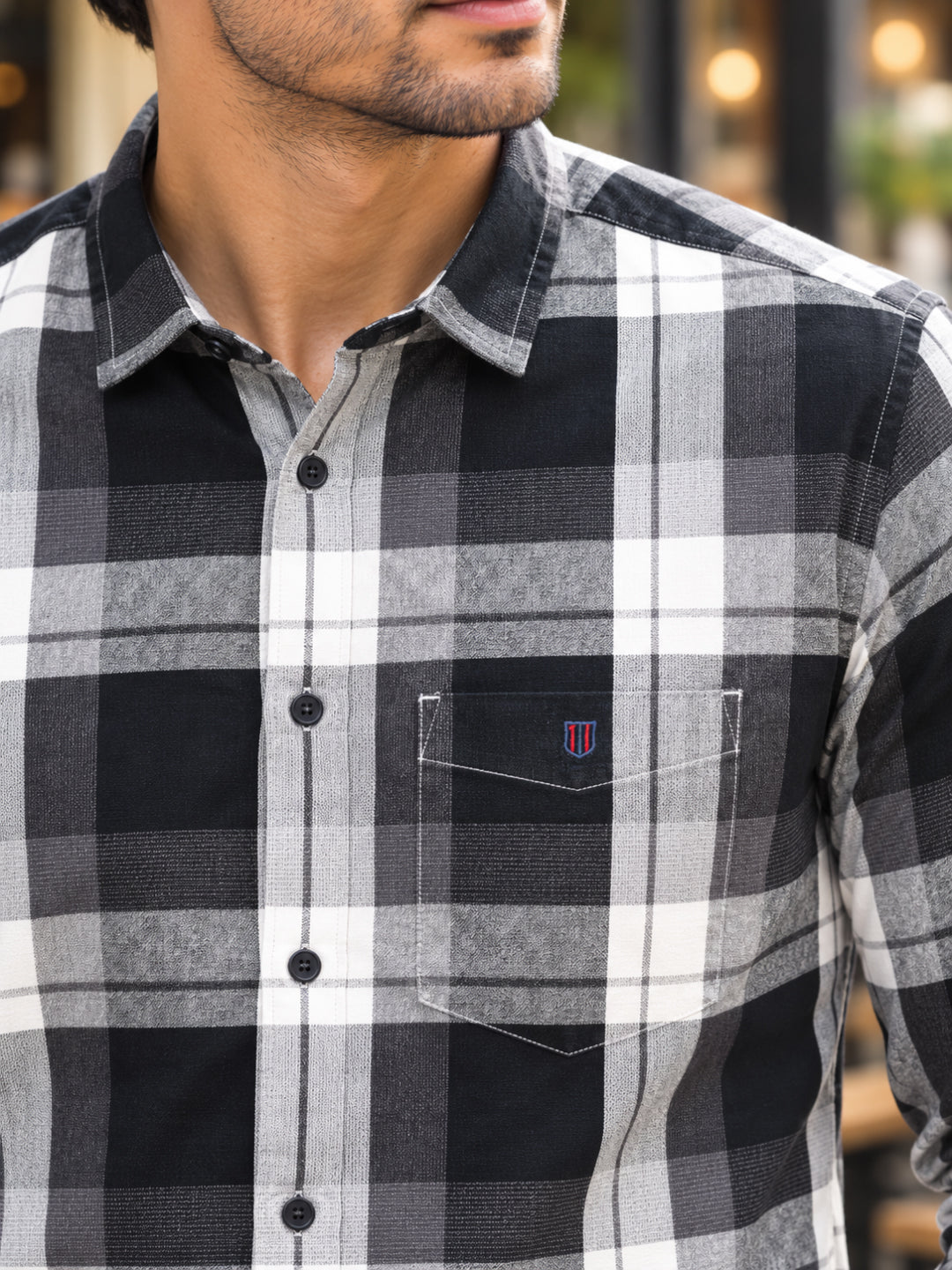 Black and Grey Checkered Casual Shirt