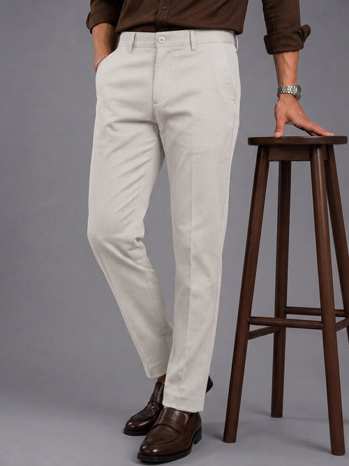 White Solid Casual Trousers