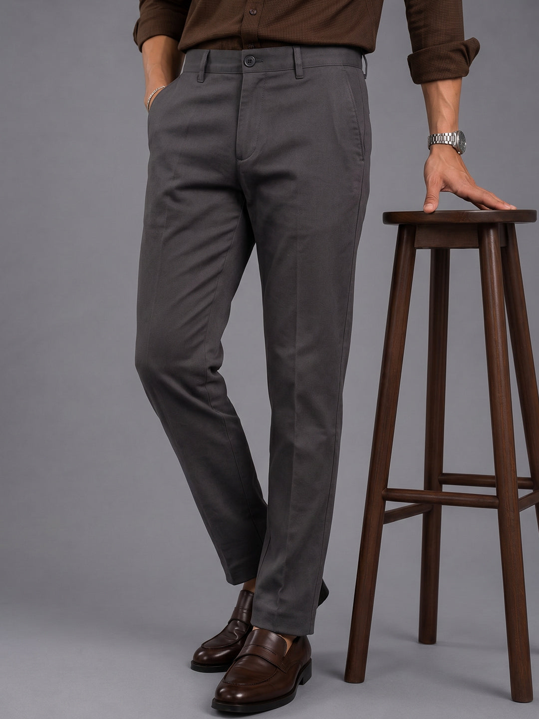 Carbon Grey Solid Casual Trousers
