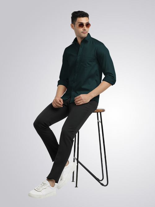 Dark Teal Satin Solid Shirt