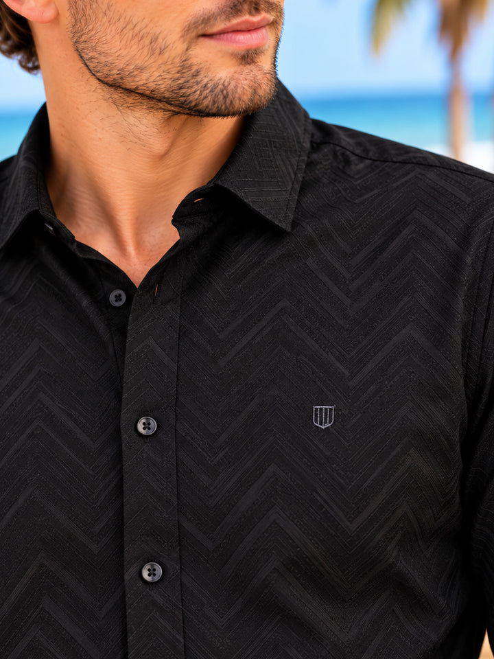 Black Textured Geometric Printed Urban Casual Shirt