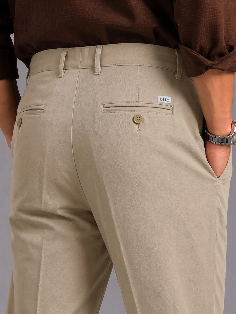 Mist Beige Solid Casual Trousers