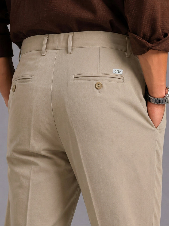 Mist Beige Solid Casual Trousers
