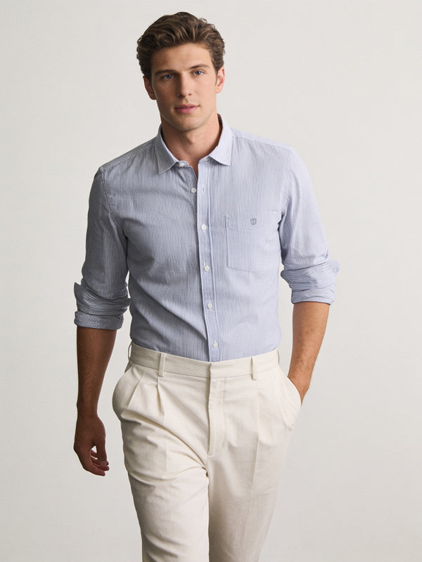 Blue and White Vertical Stripes Casual Shirt